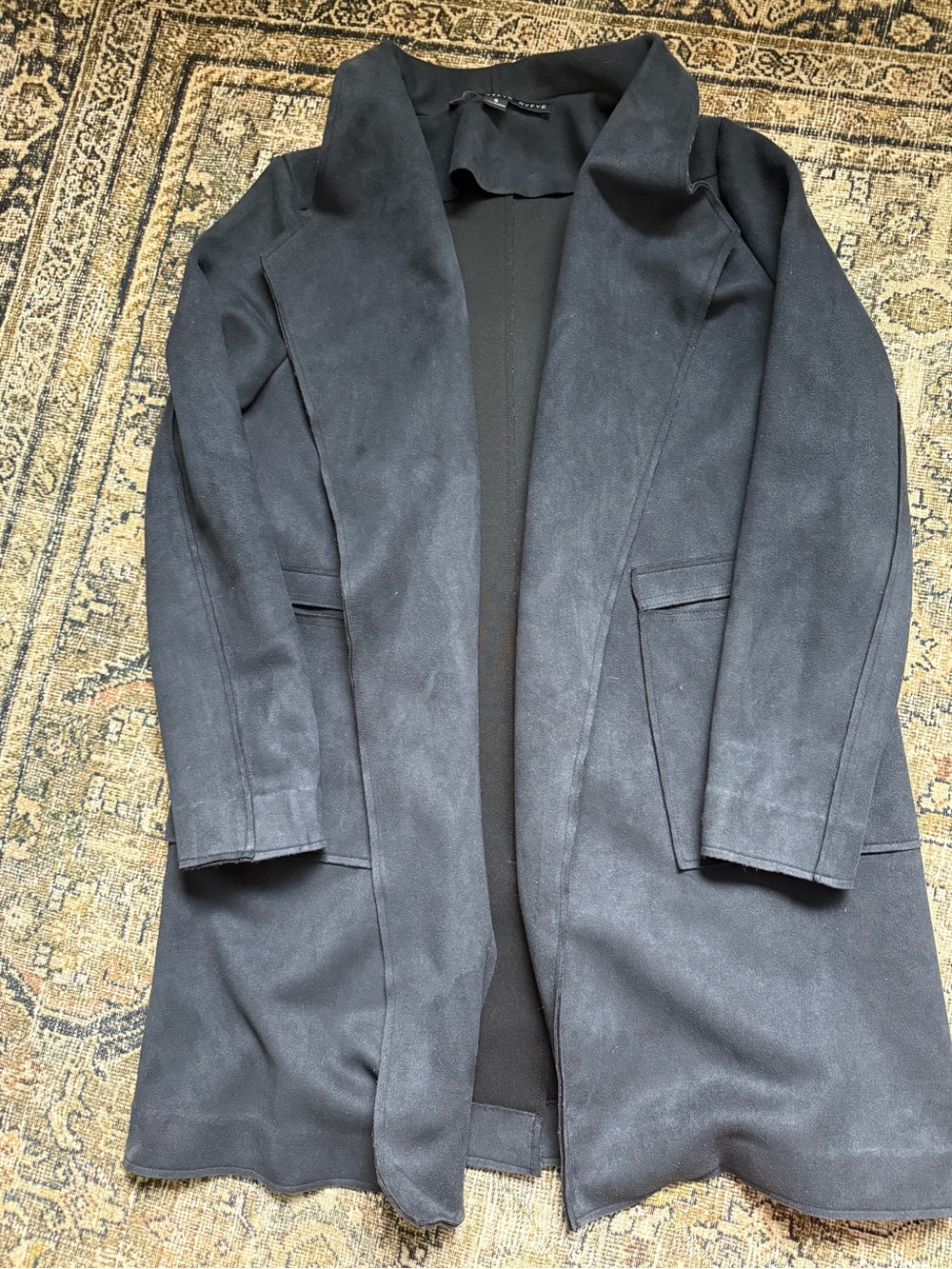 Women’s Dark Navy Suede Open-Front Coat